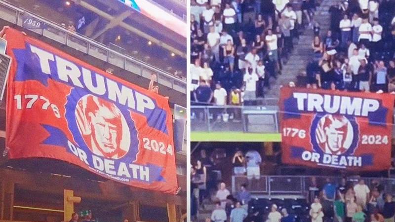Trump destekçileri, beyzbol maçında "Ya Trump ya Ölüm" pankartı açtı